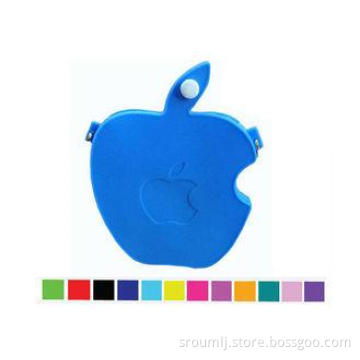 Silk Printed Silicone Coin Purse , Blue Apple Bited Zipper